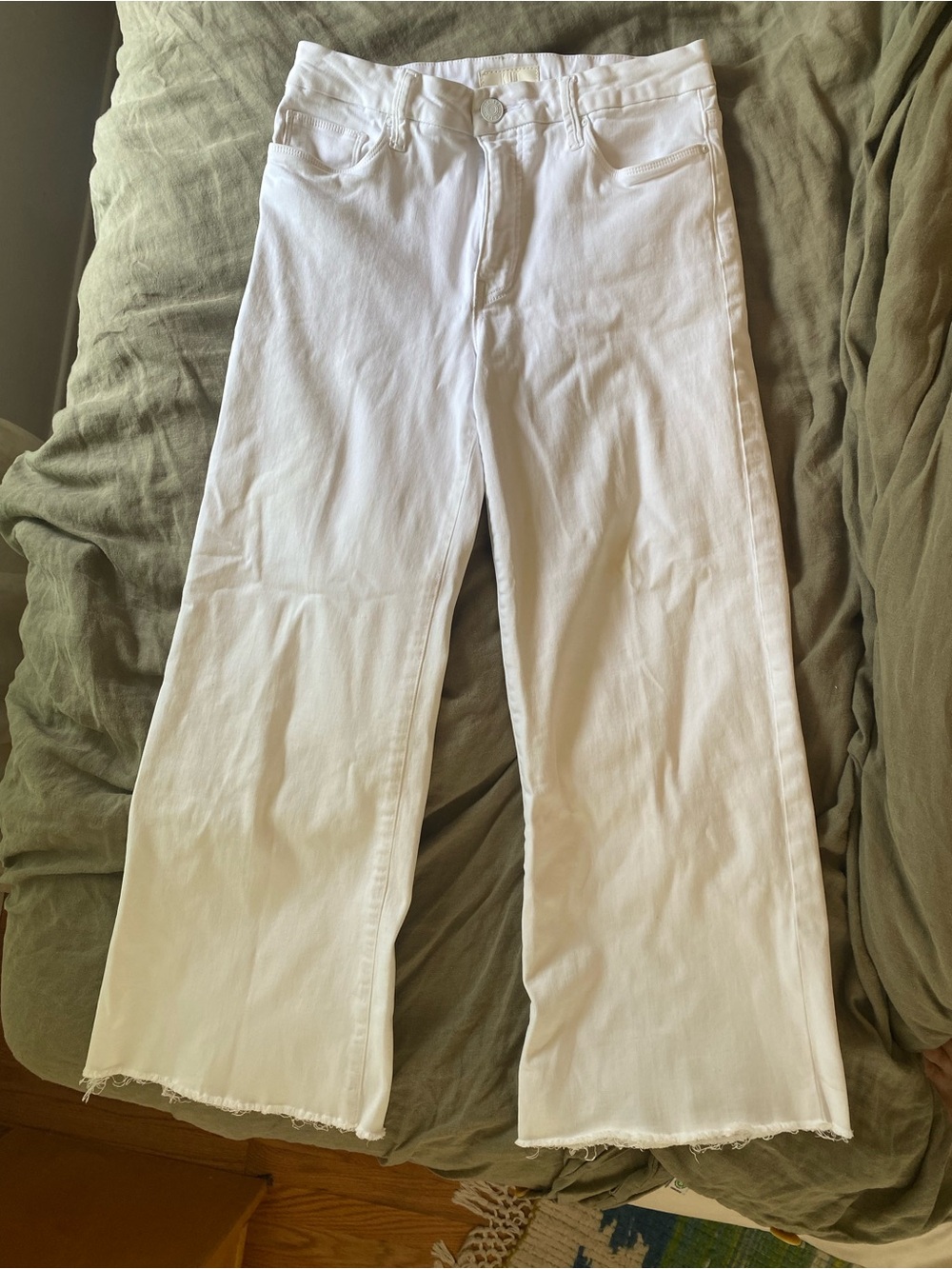KUT Meg Fab AB Wide Leg White High-Rise Jeans with Frayed Hem